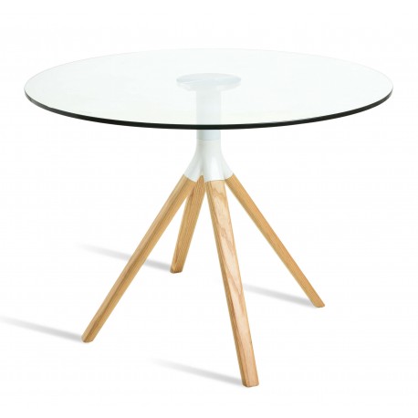 Tavolo Braun di design in vetro temperato e legno di faggio
